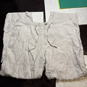 Perry Ellis Pants Men 36x32 (36x30) Beige Solid Flat Front Chino Preppy Linen